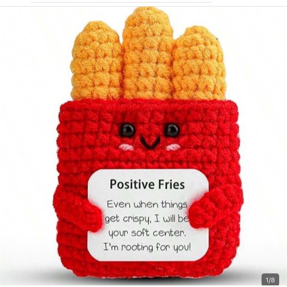 Reserved for Britt Positive Fries Crochet Style Plush  Desk Decor w/ Card